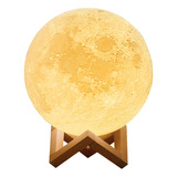 Luz Nocturna De Luna De 18 Cm Con Soporte Madera, 16 Colores