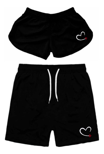 Kit Casal Short Moda Praia Bermudas Combinando Amor Iguais