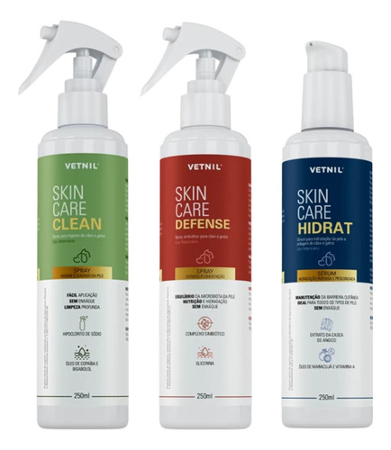 Kit Skin Care Para Pets Clean + Defense + Hidrat - Vetnil