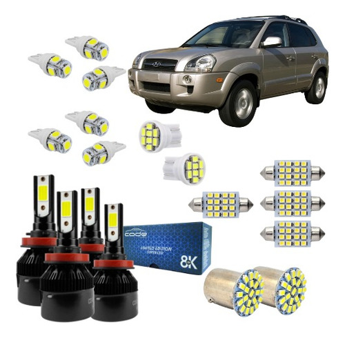 Kit 16 Lâmpadas Farol Super Led 8000k E 6000k Techone Tucson