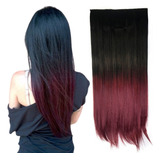 Cabelo Aplique Tic Tac 100% Orgânico 70cm Cor Preto_ombre_vinho_liso_t1bug