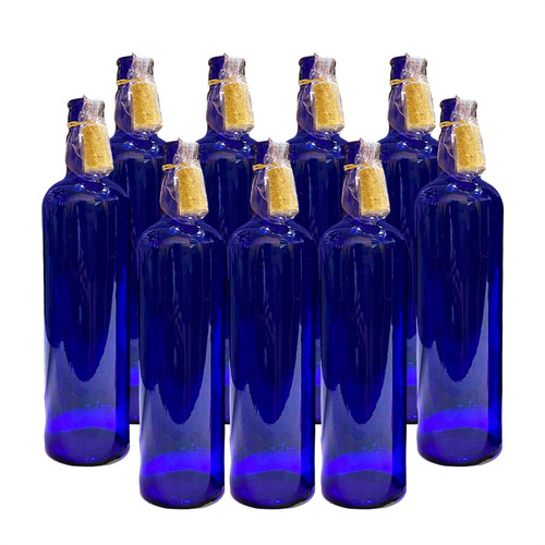9 Botellas Vidrio Azul Hoponopono Con Corcho Agua Solarizada