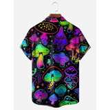 Camisa Hawaiana Hippie Mushroom Unisex, Camisa Pareja Playa