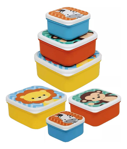 Potinho Infantil Lanche Conjunto Com 3 Potes Animal Fun Buba