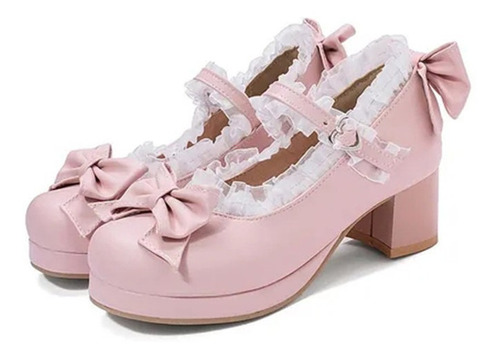 Zapatos Lolita De Princesa Con Volantes Para Mujer Tacones A