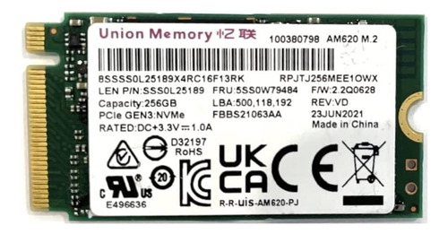 Disco Solido Ssd  Union Memory 256gb M.2 2242 Nvme Blister