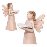 Anjo Decorativo De Resina  Com Bíblia Pequeno 10cm Altura