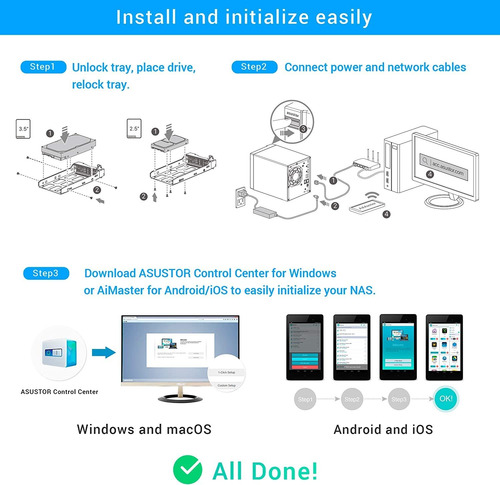 Asustor Lockerstor 4 As6604t - Nas De 4 Bahías, Cpu De Cuatr