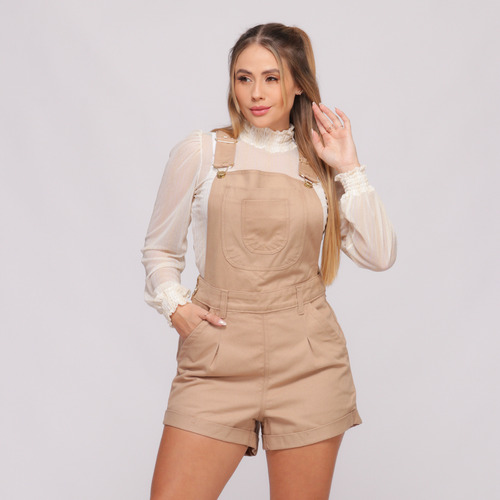 Macaquinho Curto Jeans Feminino Jardineira Blogueiras