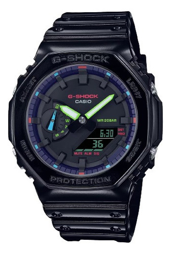 Reloj Casio G-shock Virtual Rainbow Carbon Ga-2100rgb-1adr, Color De Correa De Reloj Negro, Color De Bisel Negro, Color De Fondo Negro