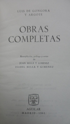 Obras Completas Luis De Gongora Y Argote Aguilar Joya