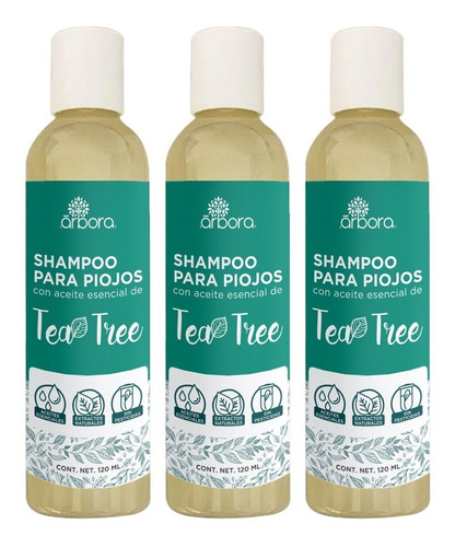3 Shampoo De Piojos Con Tea Tree + Neem Tratamiento Natural