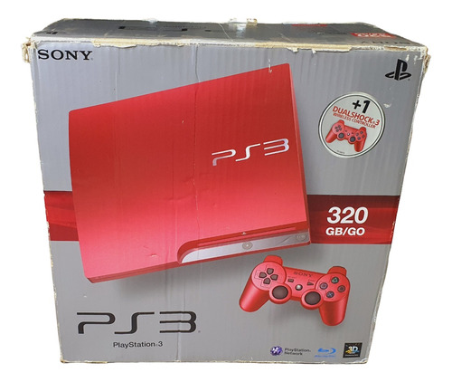 Sony Playstation 3 Slim 320gb Vermelho Edição Scarlet Red / Ps3 C/ 2 Controles Completo! 