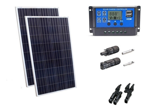 Kit 2xpainel Placa Energia Solar 100w Controlador30a E Mc4