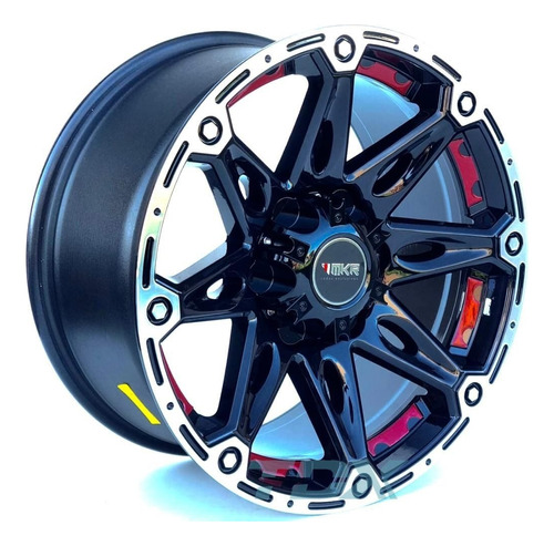 02 Rodas Ballistic Offroad Ranger Aro 18 6x139 (par)+bicos Cor Preto Com Diamantado Aplique Vermelho