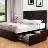 Bed Frame  Allewie Matrimonial Moderna Black Brown