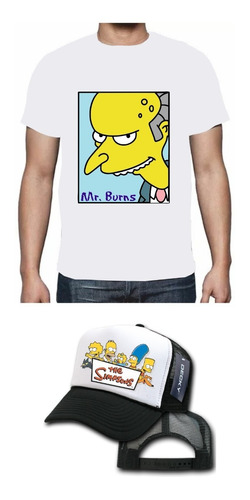 Combo Camiseta Y Gorra Los Simpsons Burns Niños Y Adultos