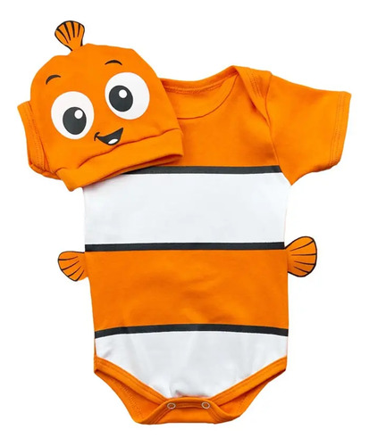 Body Bebê Mesversário Fantasia Procurando Nemo Com Touca
