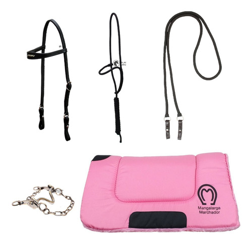 Bacheiro Kit Cavalo Rosa Freio/bridao Inox Redea, Cabeçada 