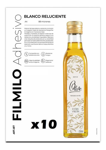 Filmilo Art-jet Adhesivo Blanco Reluciente A4 X10 Hojas