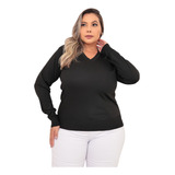 Suéter Tricô Feminino Gola V Tamanho Especial Plus Size G123