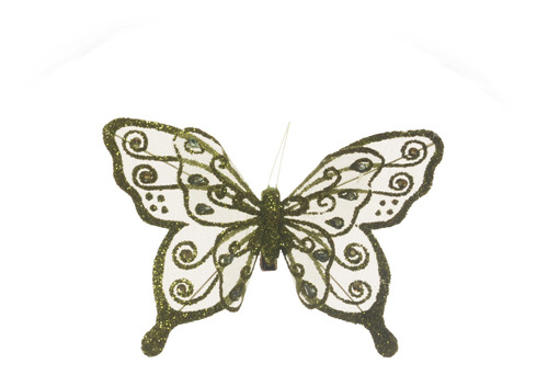 Borboleta Decorativa Dupla Verde Claro Com Clip Jogo Com 6 U