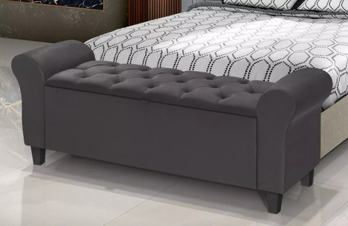 Recamier Baú Sara 150cm P Cama Queen Captone Pé De Madeira