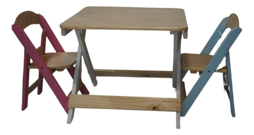 Mesa Y Sillas Plegables De Madera Infantil Colores Pastel