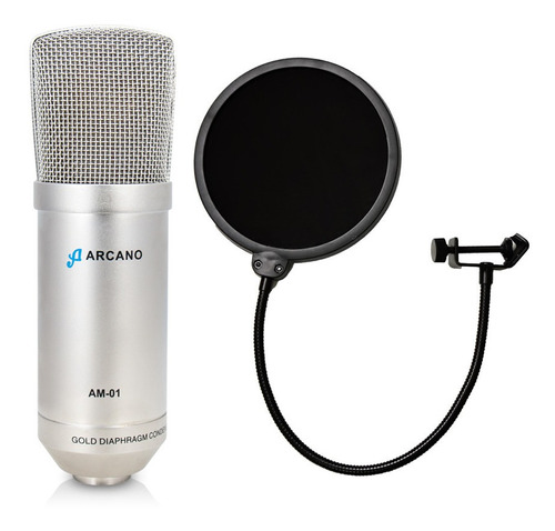 Microfone Condensador Estúdio Arcano Am-01 + Pop Filter Sj