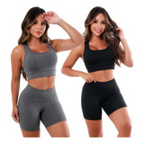 Kit 2 Conjuntos Fitness Feminino Top E Short Roupas Academia