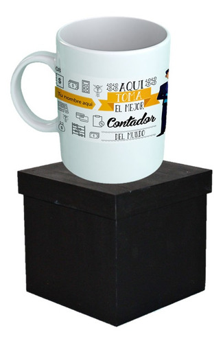 Taza Y Caja Para Contador Regalo Ideal Personalizado Negro