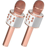 Ovellic 2 Pack Micrófono De Karaoke Para Niños, Micrófono De Color Oro Rosa