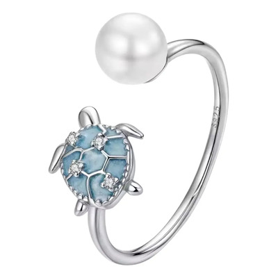 Anillo De Tortuga Con Perla. Plata 0.925, Joyería Fina | Meses sin interés