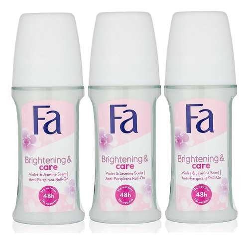 3 Desodorante Fa Brightening & Care Roll-on Importado 50ml