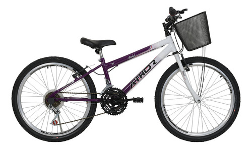 Bicicleta Aro 24 Feminina Athor Model 18 Marchas Com Cesta