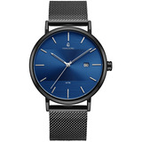 Relógio Masculino De Pulso Minimalista Moderno Vanglore 3288a Preto Visor Azul 40 Mm Aço Inoxidável Selecty Social Esporte Fino