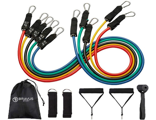 Kit Elástico Extensor Tubing Pro 11 Peças Bravus Sport