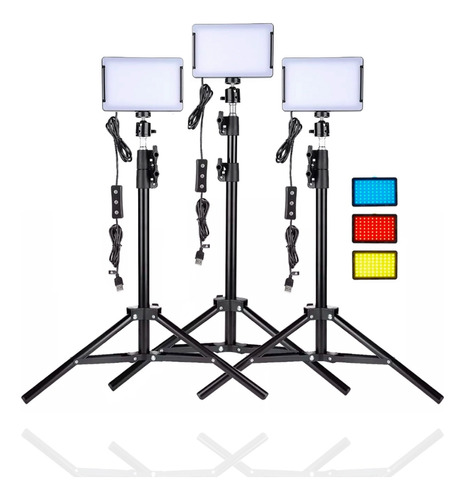 Kit Luces De Vídeo Con Trípode Ajustable Paquete X 3