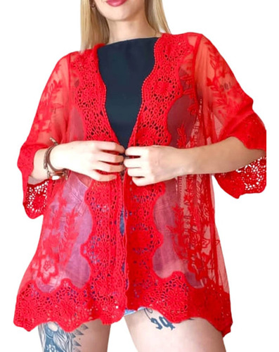 Kimono De Tul Importado, Corto, Mangas Al Codo (art.t50018)