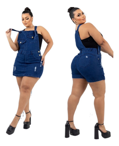 Macacão Jeans Feminino Plus Size Extremo Conforto Lançamento