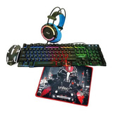 Combo Gamer Alambrico Rgb Teclado Mouse Audifonos Mouse Pad 