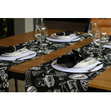 Trilho Caminho De Mesa 1,60 Jacquard Beer Preto