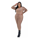 Conjunto Calça E Blusa Manga Longa Plus Size Viés De Onça