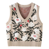 Chaleco Floral Para Mujer Tipo Suéter Casual F C