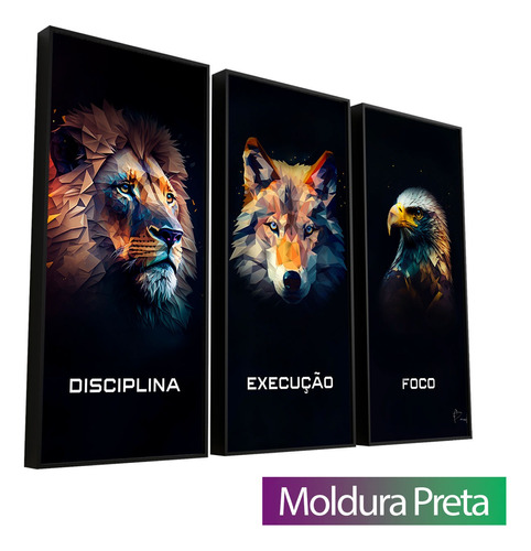 Quadro Decorativo 3peças Grande Moldura Preta