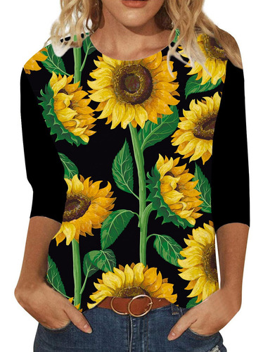 Blusa En V Para Mujer Con Cuello Redondo Casual Girasol De T