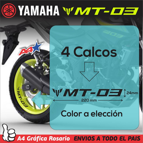 Yamaha Mt09 Mt07 Mt03 - 4 Calcos Vinilo Premium Para Llanta