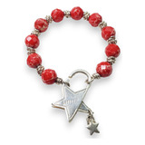 Pulsera Plata  Con Piedras Naturales Rojas Cierre Estrella 