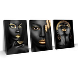 Quadro Grande Para Quarto Mulher Afro Dourada Em Canvas 