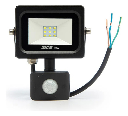 Reflector Led Sica 10w Con Sensor Movimiento Apto Exterior Color De La Carcasa Negro Color De La Luz Blanco Frío